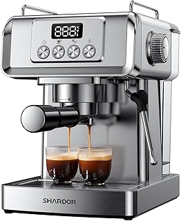 20-Bar Espresso Machine for Home Barista, Espresso Coffee Maker with Temp Display, Built-In Steam Wand for Latte & Cappuccino, Stainless Steel, 1350W, 60oz Water Reservoir