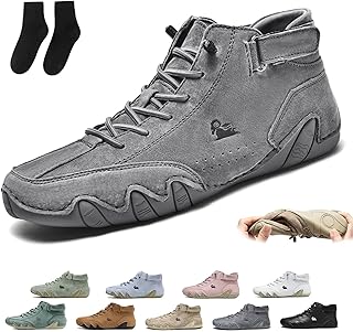 SPFPDD Men’s Handmade Suede High-Top Boots, Fashion Waterproof Lightweight Breathable Non-Slip Beck Shoes for Walking and Everyday Wear(Gray,US 13)