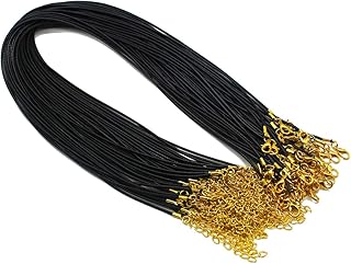 50 Pieces 1.5mm Black Waxed Necklace Cord with Gold Chain Lobster Clasp for Bracelet Necklace and Jewelry Making