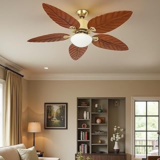 DWVO 52" Ceiling Fans with Lights, Tropical Ceiling Fan with Light and Remote, LED Tri-Color Temperature, 5 Blades, Reversible 6 Speeds w/Quiet DC Motor, 6'' & 12'' Downrods for Living Room
