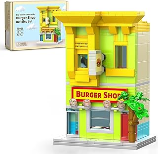 City Burger Shop Building Set, Tiny House Building Blocks Decor Model Kit, MOC Street View House for Adults Teens Age 14+, TV Fans (342 PCS)