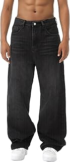 Baggy Jeans Men Wide Leg,Y2k Hip Hop Skater Denim Cargo Pants Vintage Loose Fit,Relaxed Long Trousers Streetwear