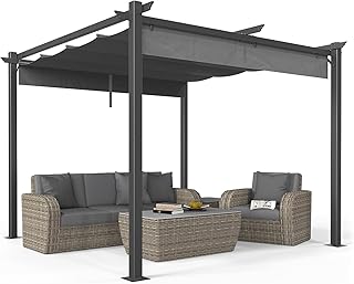 VINGLI 10’x 10' Outdoor Pergola Retractable Aluminum Pergola Canopy with Adjustable Roof, Patio Pergola for Deck, Porch, Garden, Yard (Gray)