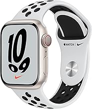 Apple Watch Nike Series 7 (GPS + Cellular, 41mm) Starlight Aluminum Case with Pure Platinum/Black Nike Sport Band (Renewed)