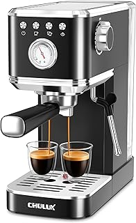 Slim Espresso Machine with Milk Frother, 20 Bar Professional Italian Pump Espresso Coffee Machine for Home Cappuccino & Latte Maker, Stainless Steel, Black
