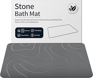 ZIKIBL Stone Bath Mat Diatomaceous Earth Shower Mat Non-Slip Super Absorbent Diatomite Stone Mats for Bathroom Floor Quick-Drying Easy to Clean (24''*16'' Grey)