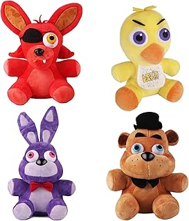 Horror Animatronic Plush Toy Set, 4PCS Scary Game Character Stuffed Animals, Soft Cartoon Fox Bear Bunny Chicken Dolls, 8 Inch Collectible Plushies Figures for Fans & Room Decor