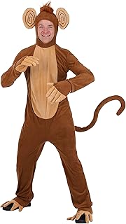 Adult Monkey Halloween Costume | Circus Monkey Hooded Jumpsuit with Attached Gloves & Shoe Covers