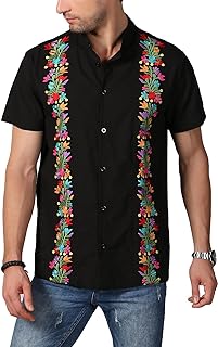 Mexican Shirts for Men Traditional Men's Guayabera Dress Shirts Mens Button Up Band Collar Dress Shirt Fiesta