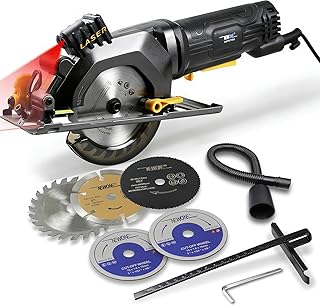 Mini Circular Saw,NEWONE 4.5Amp Electric Circular Saw with 6 Saw Blades,3500RPM,Max Cutting Depth 1-11/16"(90°), 1-1/8"(45°),Circular Saw With Laser for Wood, Soft Metal, Tile and Plastic Cuts