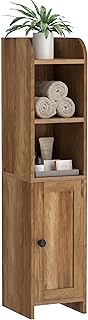 Homhedy Small Bathroom Storage Corner Floor Cabinet with Door and Shelves, Beside The Toilet Paper Stand for Skinny, Narrow Toilet Paper Cabinet, 7.9" D x 7" W x 31" H, Rustic Walnut