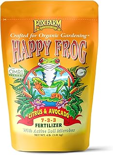 FoxFarm Happy Frog Citrus and Avocado Fertilizer- OMRI Listed Citrus Fertilizer, Slow-Release Nitrogen, Calcium & Sulfur for Citrus & Avocado Trees - 4 lb