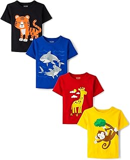 Baby Boys and Toddler Dinos,Animals,Cars Short Sleeve Graphic T-Shirts,4 Pack