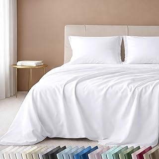 Queen Sheet Set - Luxury 600 Thread Count Sateen, 100% Cotton Deep Pocket Queen Sheets with All Around Elastic, Snug Fit, Durable Bedding Set - White
