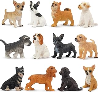 Toymany 12PCS Mini Dog Figurines – Realistic Hand-Painted Plastic Puppy Figures, Lifelike Animal Toy Set for Kids 3+, Perfect Cake Toppers & Birthday for Toddlers
