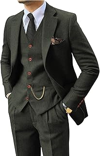 Vintage Men's Suit 3 Piece Plaid Tweed Herringbone Suits for Wedding Business Blazer Vest Pants