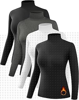 4 Pack Women’s Thermal Turtleneck Shirts, Women Turtle Neck Fleece Lined Compression Long Sleeve Base Layer Tops