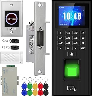 Complete Biometric Fingerprint Security Access Control System Kit, RFID T9 Keyboard Door Lock,Time and Attendance System,Smart Remote Control Door Opener,NC Cathode Lock,Doorbell,Sensor Switch