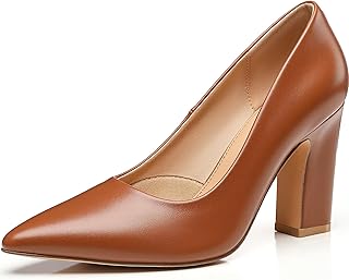 Heels for Women Closed Pointed Toe Chunky Pumps Shoes Women Block High Heels Comfortable Slip-On Dress Office Party Wedding Shoes 3.54" Heel