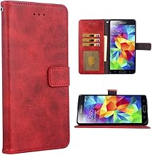 Asuwish Compatible with Samsung Galaxy S5 Wallet Case Leather Flip Cover Card Holder Stand Cell Accessories Folio Phone Cases for Glaxay S 5 Neo Gaxaly 5S Galaxies GS5 G900A G900T Women Men Red