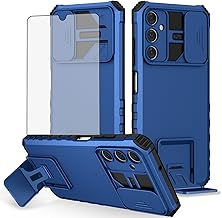 Phone Case for Samsung Galaxy A05s/A05 with Tempered Glass Screen Protector and Slide Camera Cover Kickstand Stand Slim Protective Mobile Cell Accessories Ao5s Ao5 A 05s 05 Women Men Blue