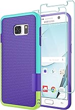 Gamemi for Galaxy S7 Case, with 2 Pack Tempered Glass Screen Protector, Contrasting Colors Ultra Slim One-Piece Anti-Slip Rugged Soft TPU Bumper Shockproof Case Cover for Samsung Galaxy S7 - Purple