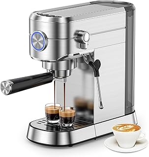Espresso Machine 20 Bar, Compact Espresso Coffee Maker with Steam Milk Frother, Stainless Steel Coffee Machine with 34oz Removable Water Tank for Cappuccino, Latte