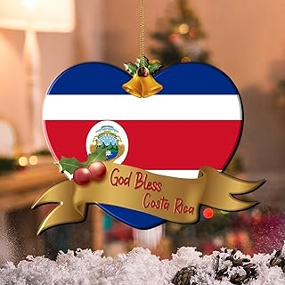 Costa Rica Christmas Ornaments for Kids World Traveler Christmas Decorations for Tree Costa Rica Heart Shape Flag God Bless Acrylic Christmas Tree Decoration Ornament 5in