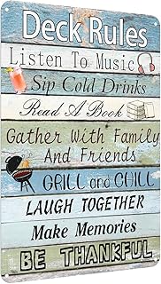 Viodenl Deck Rules Metal Tin Sign Cave Pool Bar Terrace House Wall Decor Backyard Decor Sign 8x12 Inch