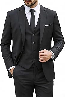 Men's 3 Piece Suit Set with Tie, One Button Slim Fit Solid Jacket Vest Pants, Prom Party Wedding Business Suits for Men