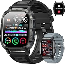 Smart Watch for Men Fitness Tracker: Make/Answer Call Military Smart Watches for Men Digital Watches Heart Rate Monitor Waterproof Running Smartwatch Android Phones iPhone Samsung Compatible 2 Bands