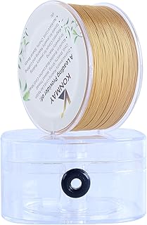 KONMAY 0.4mm Old Gold Nylon Bracelets String with Dispenser,163 Yards Thin Braided Nylon Jewelry Making Satin Cord for Necklaces, Beading, Necklace, Handicrafts,Wind Chime, Kumihimo, Macramé
