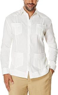 Men's 100% Linen Four-Pocket Long Sleeve Guayabera Shirt, Pintuck Detail, Relaxed Fit (Available in Big & Tall)