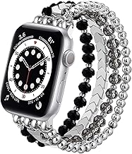 MOFREE Beaded Bracelet Compatible with Apple Watch Band 38mm/40mm/41mm/42mm, Fashion Elastic Stretch Women Bands for iWatch Series 11/10/9/8/7/SE/6/5/4/3/2/1 iPhone Watch Strap Bands (Black/Silver)
