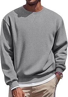 Men's Fleece Crewneck Sweatshirt Casual Long Sleeve Pullover Fall Winter Warm Sweatshirts Fashion Pullovers