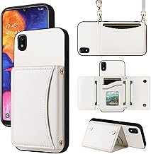 Wallet Case for Samsung Galaxy A10e with Crossbody Strap Premium PU Leather Card Holder Shockproof Heavy Duty Full Body Accessories Slim Cell Phone Cover for A 10e 10ae S102DL Women Men White