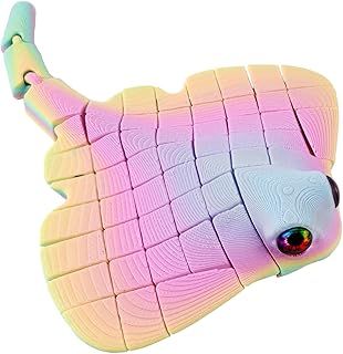 Manta Ray Fidget Toy, 3D Printed Toy Articulated Sea Animal Fidget Toys - Mantaray Multicolor PLA Flexible Fish Sensory Toy for Teens & Adults, Desk Toys for Stress Relief, Easter Basket Stuffers