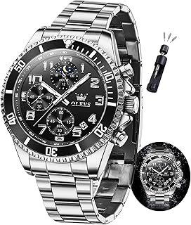 Mens Watches Chronograph Watch Luxury Dress Stainless Steel Waterproof Watches for Men Moon Phase Luminous Business Calendar Wrist Watch Blue/Black/Green/Gold/Face