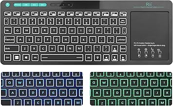 (Dual Mode) Rii RT518S Wireless and Bluetooth 2-LED Color Backlit Multimedia Keyboard with Multi-Touch Big Size Trackpad,Rechargable Keyboard for Android TV Box,PC,Tablets,Smart TV, HTPC, IPTV,Windows