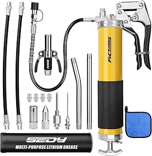 17-Piece Heavy Duty Grease Gun Kit: 14oz Grease Tube Flexible Hose Bearing Grease Pump 8000 PSI Pistol Grip Grease Guns Tool Marine Durable Connectors Adapters Extension Tubes Nozzle Easy Operation
