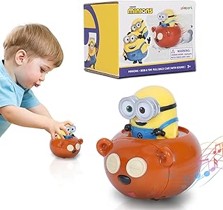 Minions Despicable Me Toy Car,2.75 Inch Mini Bob & Tim Pull Back Car with Sound,Birthday Party Favor Gifts for Toddler 3 4 5 6 7 Year Old