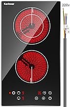 Karinear 2 Burner Electric Cooktop 12 Inch, Drop-in Radiant Cooktop 220v - 240v with Child Safety Lock, Timer, Residual Heat Indicator, 3200W, Hard Wired, No Plug Electric Stove Top