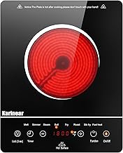 Karinear Portable Electric Cooktop, Electric Stove Single Burner Ceramic Cooktop with Touch Control, Child Safety Lock, Timer, Residual Heat Indicator, Overheat Protection, 1800W 110V Infrared Burner