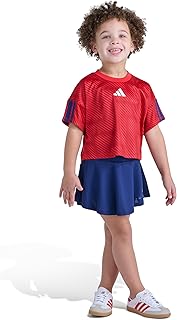 Girls’ Short Sleeve Top and Skort Set – Soccer-Inspired Two-Piece Outfit with Built-In Bike Shorts
