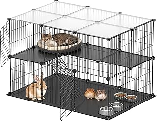 XiaZ Small Animal Playpen with Waterproof PVC Mat and 2 Doors, 35.4" L x 23.6" W x 23.6" H Guinea Pig Cages, 31 Panels C&C Cage for Guinea Pigs,Rabbit,Bunny,Hedgehogs,Chicken Puppy Indoor Outdoor