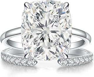 3CT/5CT Elongated Cushion Cut Engagement Ring Set for Women, Wedding Promise Cubic Zirconia Band, 14K Gold/White Gold Plated Stackable Adjustable Bridal Half Eternity Open Rings, Size 5-9