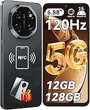 Shark 6 Unlocked Android Phones 5G (2025), Android 15 Cell Phone Unlocked, 6.88" 120Hz Display, 12GB+128GB/2TB, 16MP+8MP AI Camera, 5000mAh/18W,Fingerprint/Face ID,Dual SIM/GPS/OTG/NFC,Black