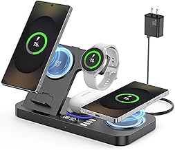 Magnetic Wireless Charger for Samsung, 6 in 1 for Samsung Charging Station,30W Dual Phone with Auto-Switch 7-Color Light & Clock,for Samsung S26,for Galaxy Buds for Samsung Galaxy Watch