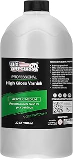U.S. Art Supply 32 oz High Gloss Varnish for Acrylic Paintings - Clear Protective Finish with UV Protection