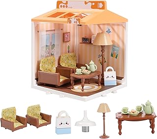 DIY Miniature House Play Kit for Beginners, Playhouse Toys for Boys and Girls, Home Scene Toys, Suitable for Children Aged 345678, immersive Experience of Life Scenes (Sunny Hugs Living Room)